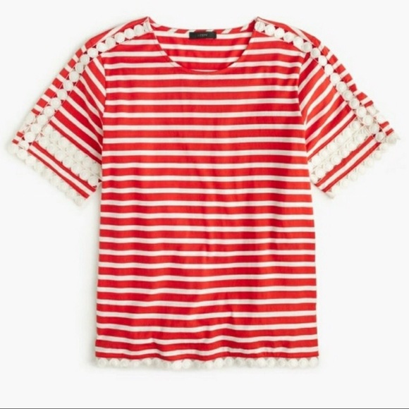 J. Crew Lace Embroidered Top In Red White Stripe - Picture 3 of 8
